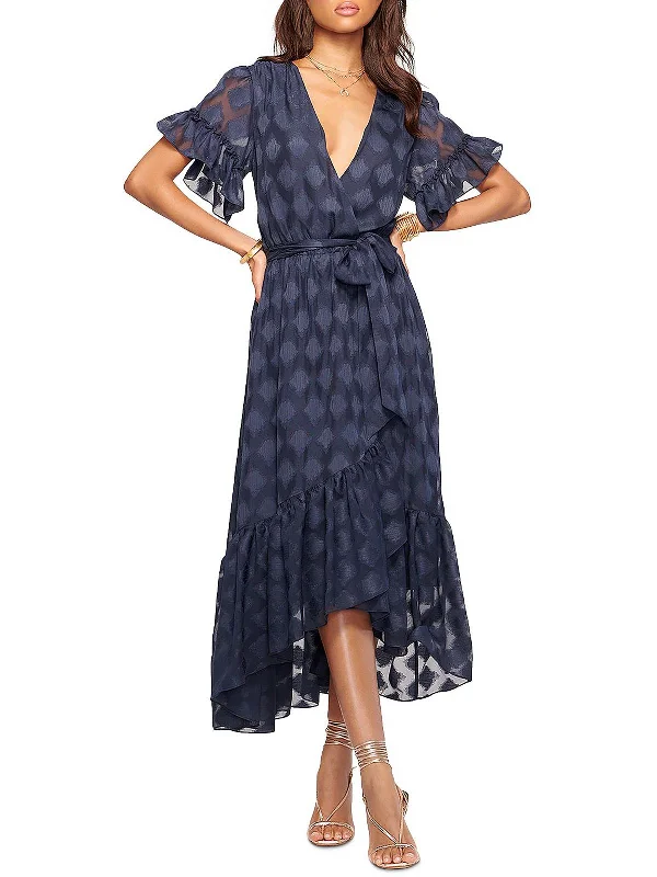 Asya Womens Ruffled Hi-Low Wrap Dress