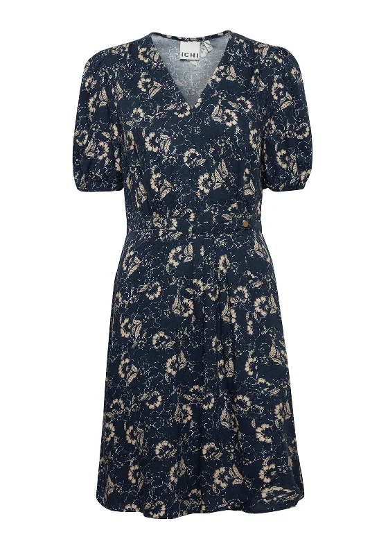 Ichi Nasreen Floral Mini Wrap Dress, Total Eclipse