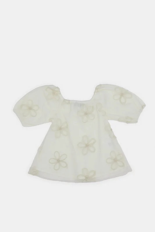 Infant Girls Ivory All Over Flower Patch Work Dress