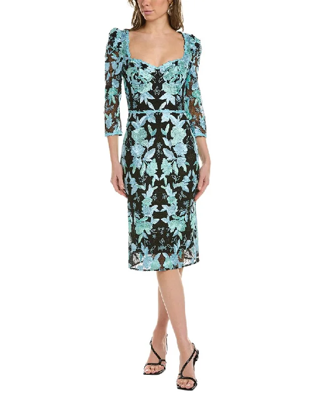 Marchesa Notte Embroidered Sheath Dress