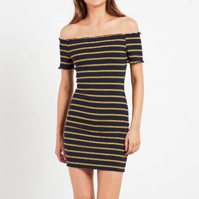Sexy Striped Off Shoulder Slim Mini Dresses Women Vintage Short Sleeve Bodycon Dress Ladies Fashion Summer Dress Vestidos New Sexy Striped Off Shoulder Slim Mini Dresses Women Vintage Short Sleeve Bodycon Dress Ladies Fashion Summer Dress Vestidos New