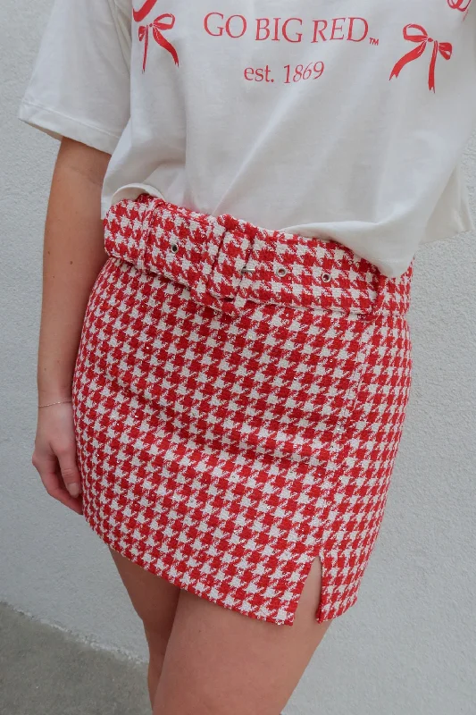 Always Sweet Red/White Houndstooth Mini Skirt