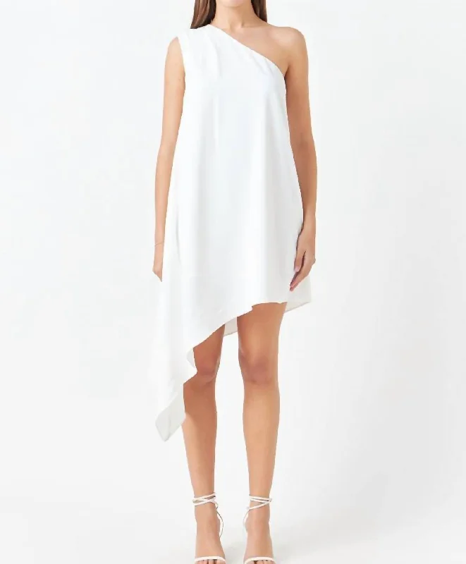 Athena Asymmetrical Mini Dress In Off White