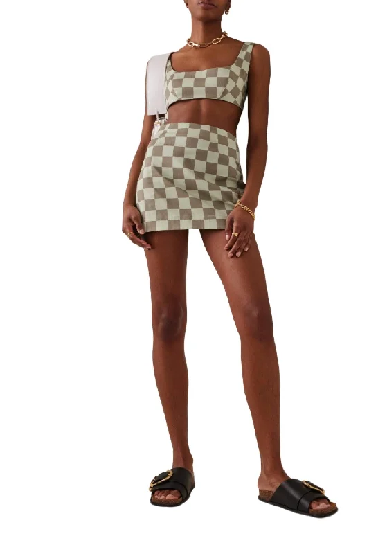 Checkerboard Mini Skirt In Sage-Army