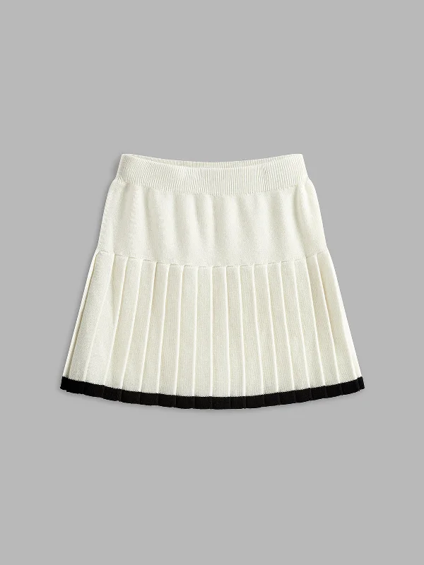 Contrast Binding Pleated Mini Sweater Skirt
