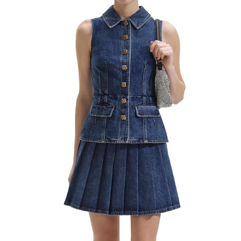 Denim Mini Dress In Mid Blue