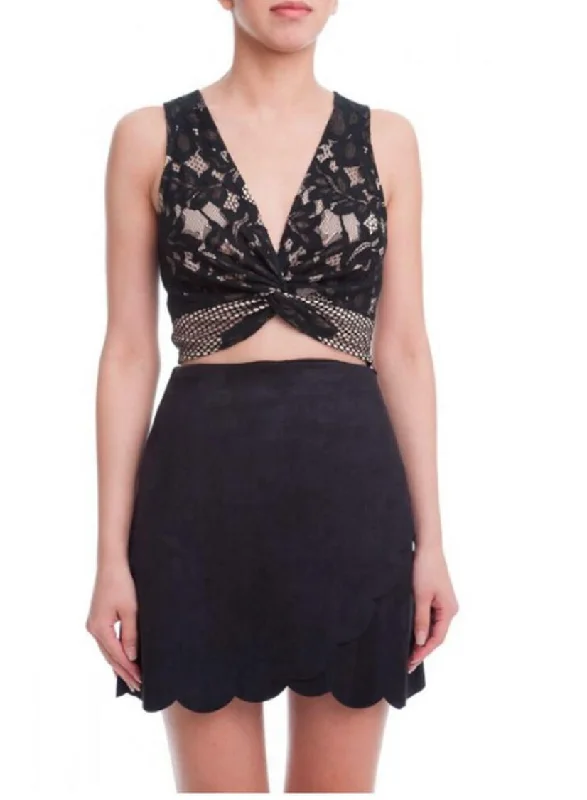 Hello Mademoiselle Black Suede Wrap Mini Skirt