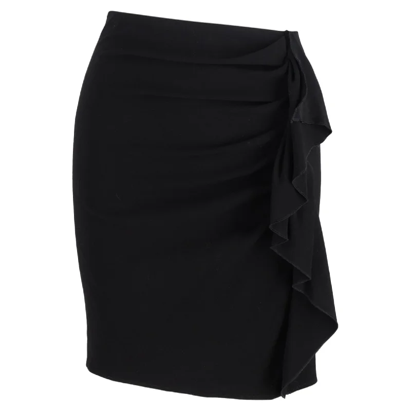 Joseph Side Ruffle Mini Skirt in Black Wool