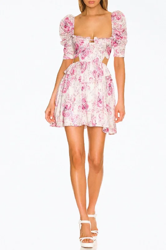 Lucia Cutout Satin Mini Dress in Pink Floral