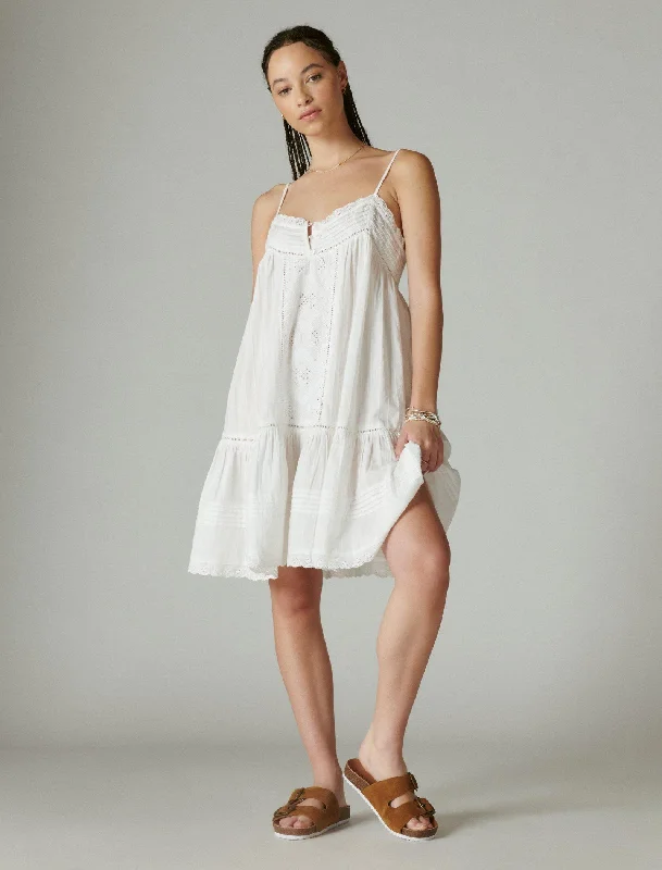 Lucky Brand Women's Drop Waist Embroidered Mini Dress