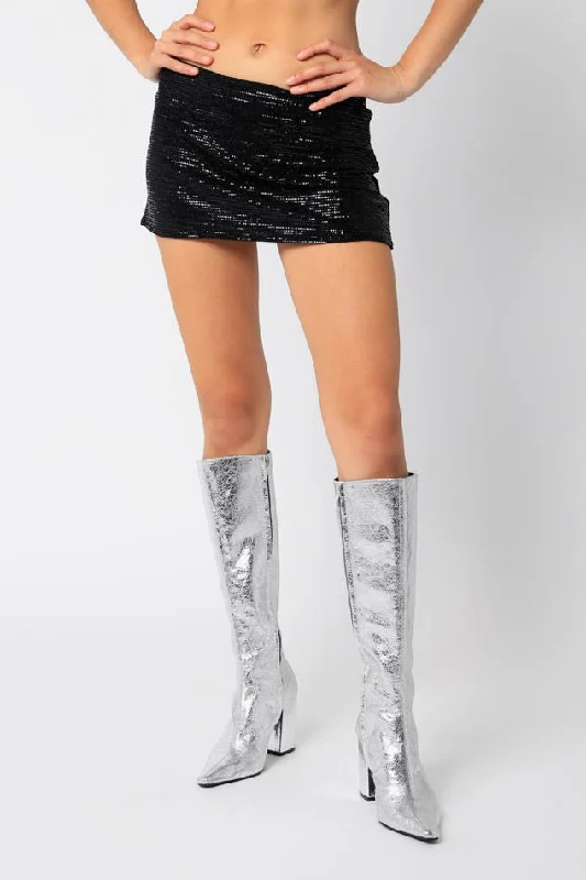 Luna Black Lurex Micro Mini Skirt