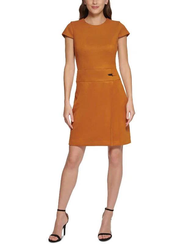 Petites Womens Faux Suede Mini Sheath Dress