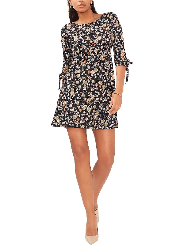 Petites Womens Printed Mini Shift Dress