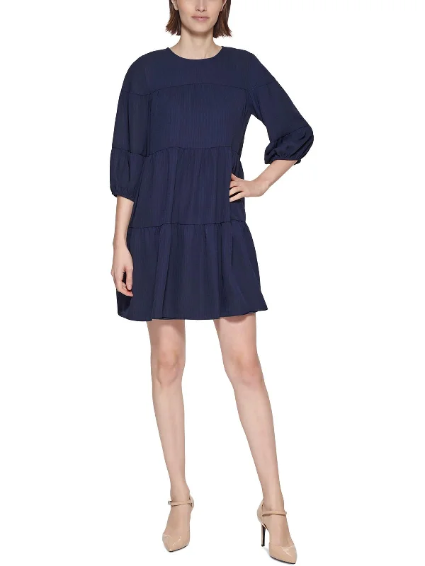 Petites Womens Tiered Mini Shift Dress