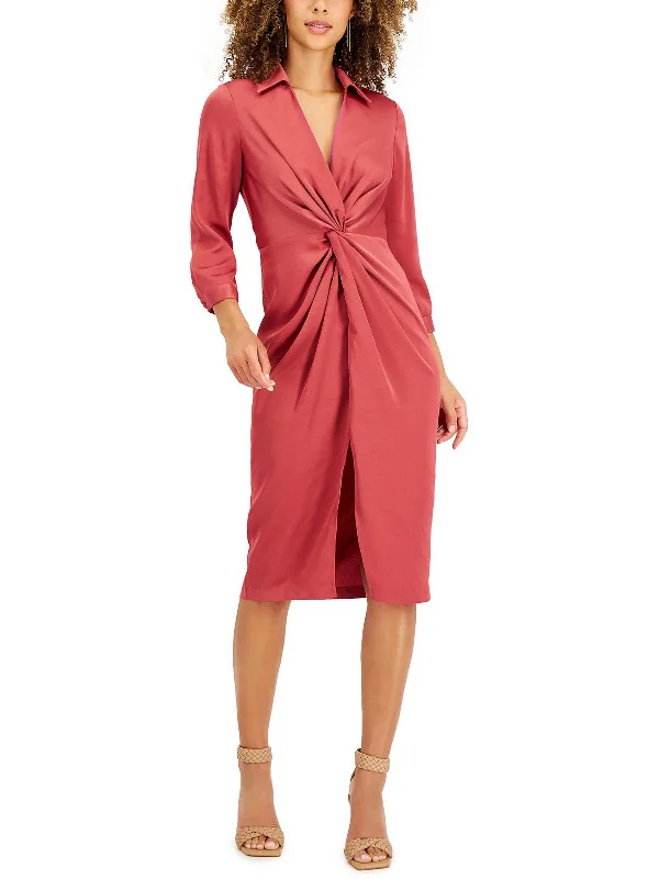 Petites Womens Twist Front Knee Wear to Work Dress