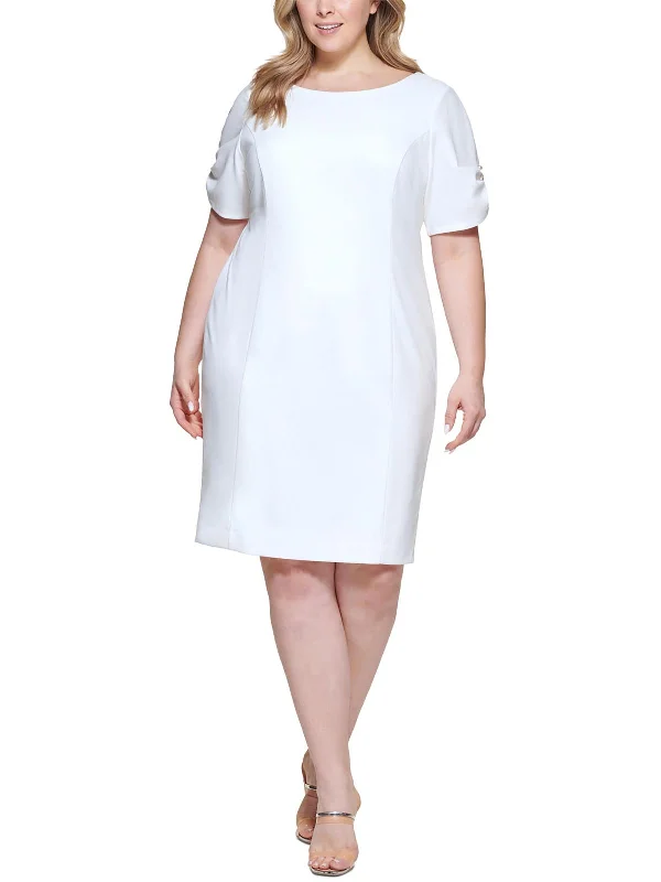 Plus Womens Textured Knee Length Wear to Work Dress