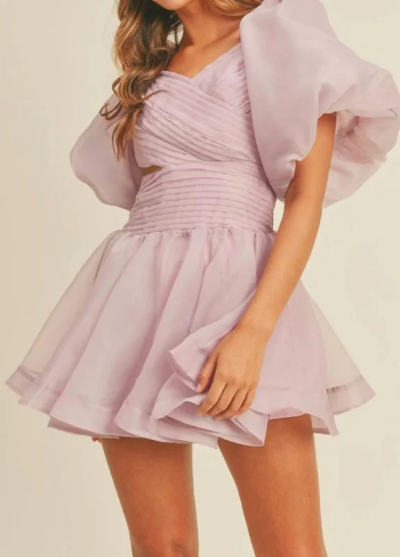 Puff Sleeve Mini Dress in Lavender