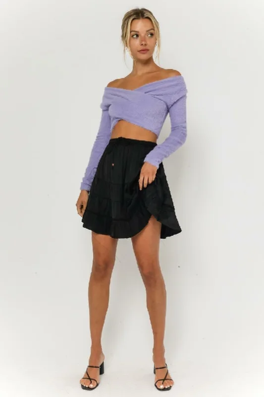 Remi Black Satin Drawstring Mini Skirt
