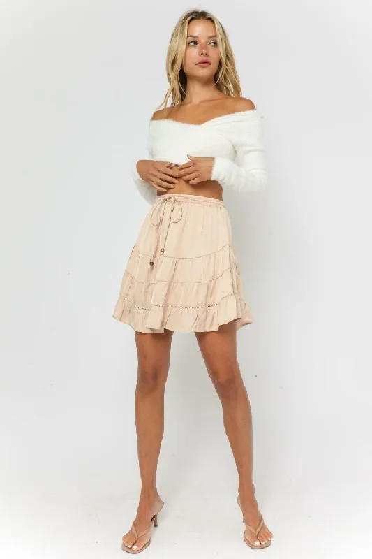 Remi Champagne Satin Drawstring Mini Skirt