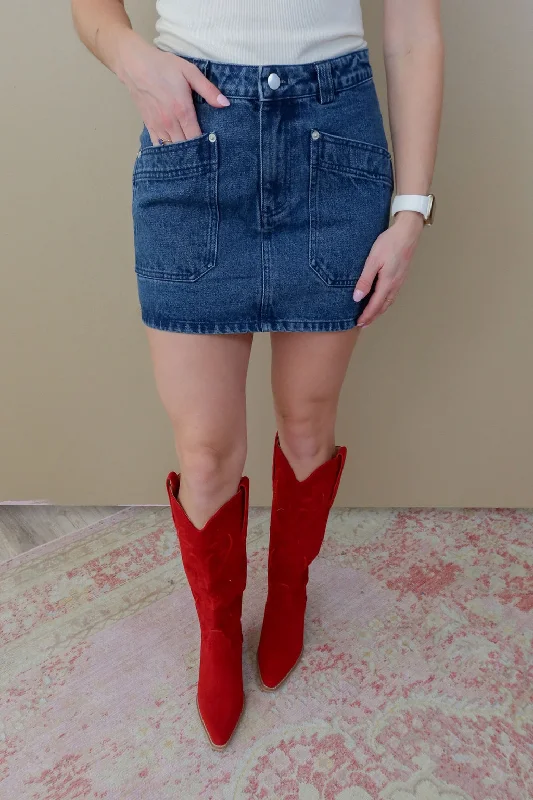 Country Girl Denim Pocket Detail Denim Mini Skirt