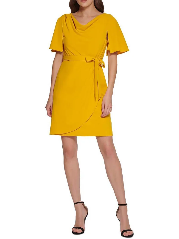Womens Cowlneck Mini Wear to Work Dress