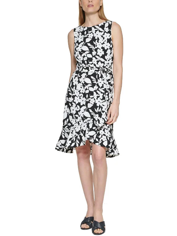 Womens Floral Print Knee-Length Wear to Work Dress