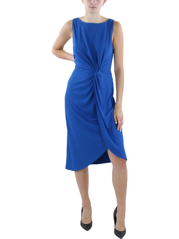 Womens Midi Front Twist Wear To Work Dress