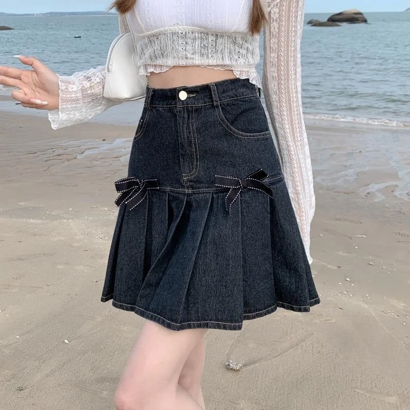 Only Yours Bow-Embellished Denim Mini Skirt
