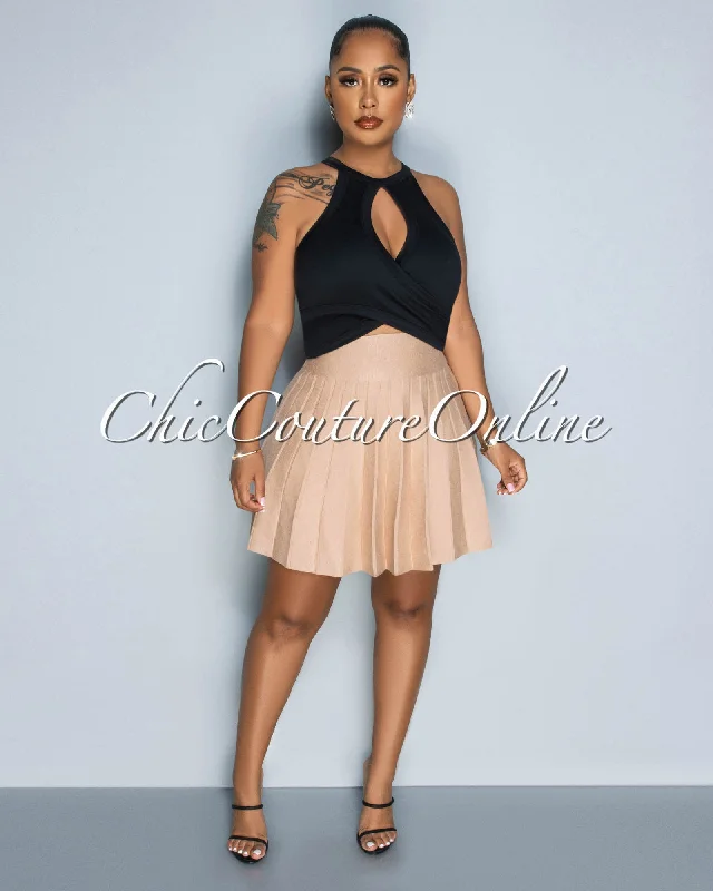 Amaria Nude Knit Pleated Mini Skirt