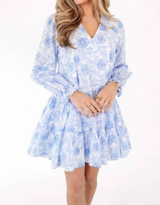 Palmer Mini Dress In White/blue