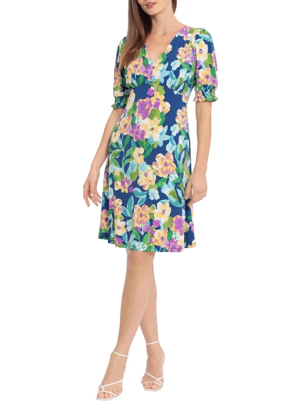 Womens Floral Print Matte Jersey Wear To Work Dress