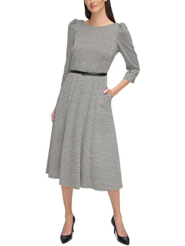 Womens Houndstooth Polyester Wear To Work Dress