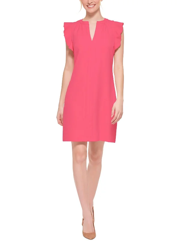 Womens Split Neckline Mini Shift Dress