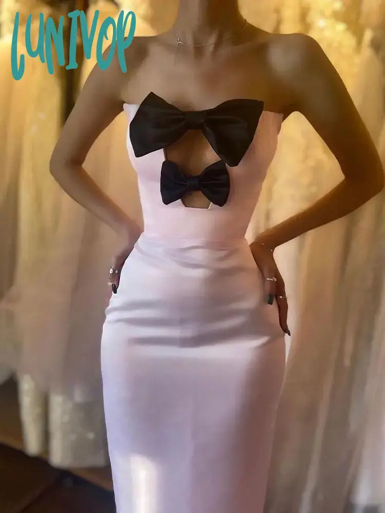 Lunivop Elegant High Quality New Women Bowtie Pink Sexy Hollow Strapless Long Bandage Wedding Birthday Evening Cocktail Party Dresses Lunivop Elegant High Quality New Women Bowtie Pink Sexy Hollow Strapless Long Bandage Wedding Birthday Evening Cocktail Party Dresses