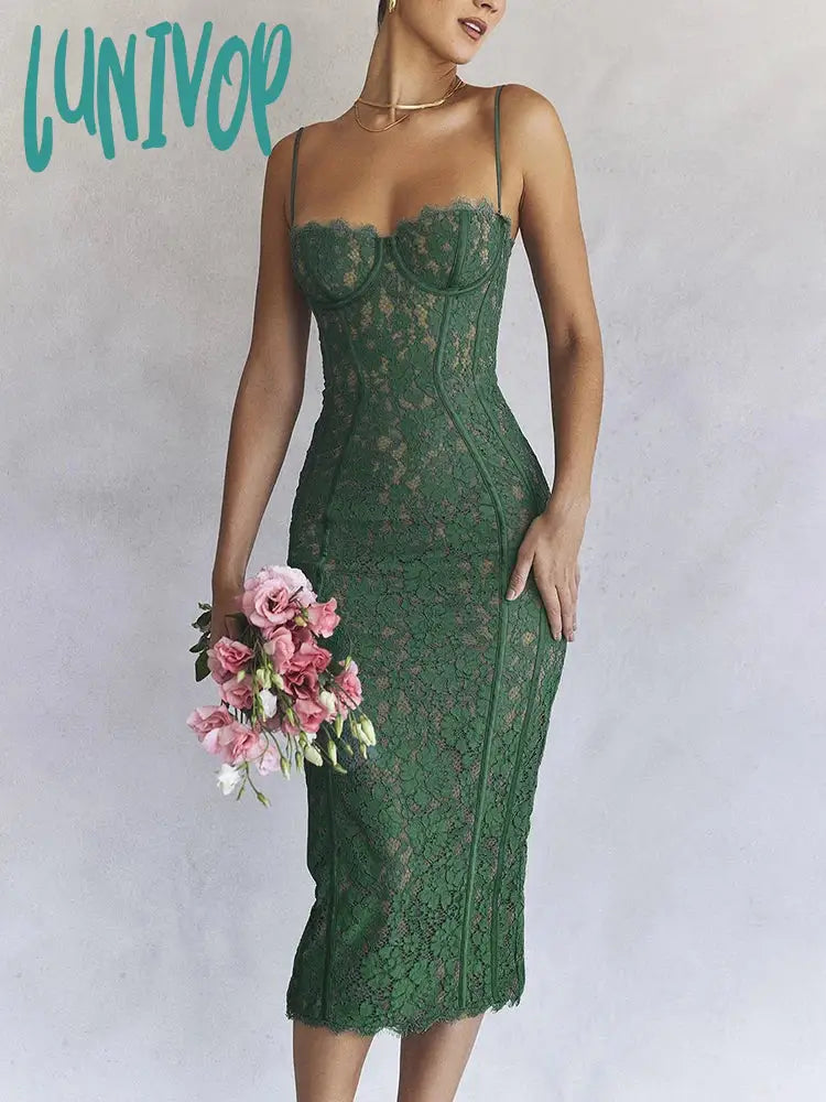 Lunivop Midi Green Dress Elegant Sexy Night Wedding Guest Evening Party Dresses Spaghetti Strap Birthday Dress for Women Lunivop Midi Green Dress Elegant Sexy Night Wedding Guest Evening Party Dresses Spaghetti Strap Birthday Dress for Women