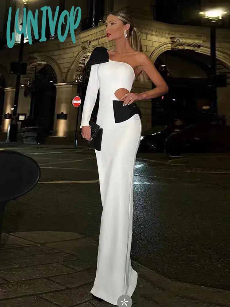 Lunivop Sexy Bow Tie One Shoulder Long Sleeve Women Bandage Dress Wedding Birthday Evening Cocktail Party Prom Formal Occasion Robes Lunivop Sexy Bow Tie One Shoulder Long Sleeve Women Bandage Dress Wedding Birthday Evening Cocktail Party Prom Formal Occasion Robes