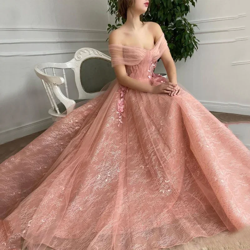Off Shoulder Sweetheart 3D Flower Pleats Lace Pocket Tulle Prom Dresses Formal Wedding Party Gowns gh2189 Off Shoulder Sweetheart 3D Flower Pleats Lace Pocket Tulle Prom Dresses Formal Wedding Party Gowns gh2189