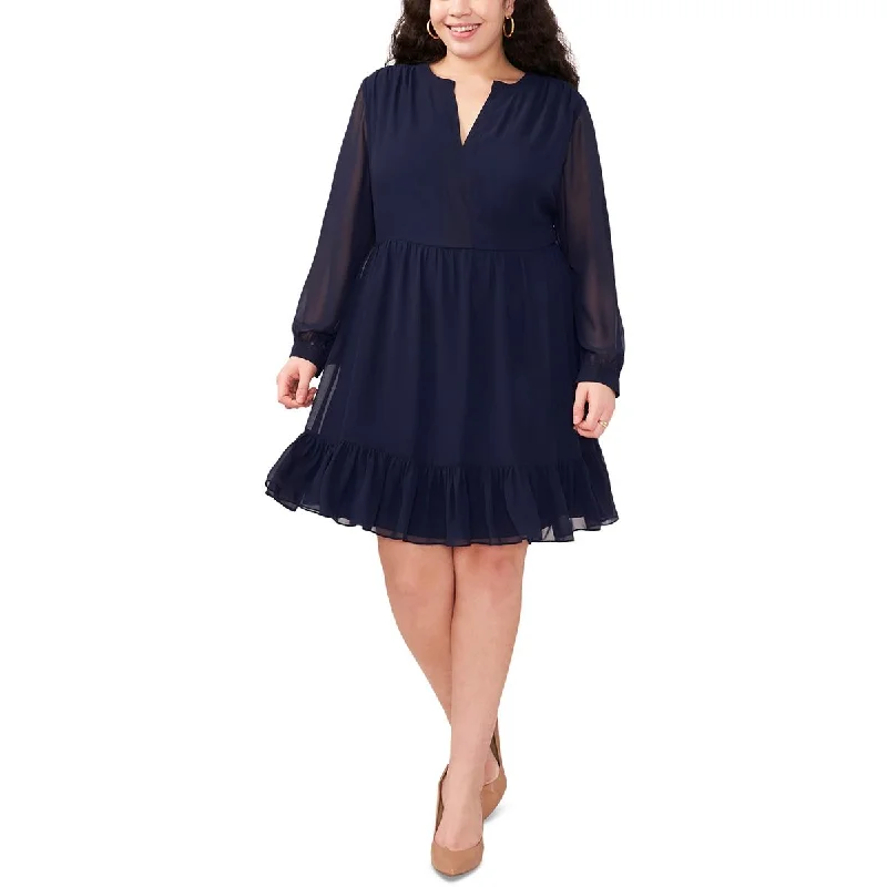 Vince Camuto Womens Plus Ruffled Chiffon Wear To Work Dress