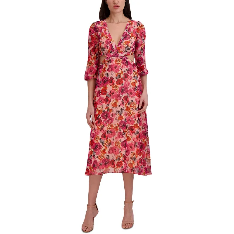 Julia Jordan Womens Floral Print Flowy Wear To Work Dress