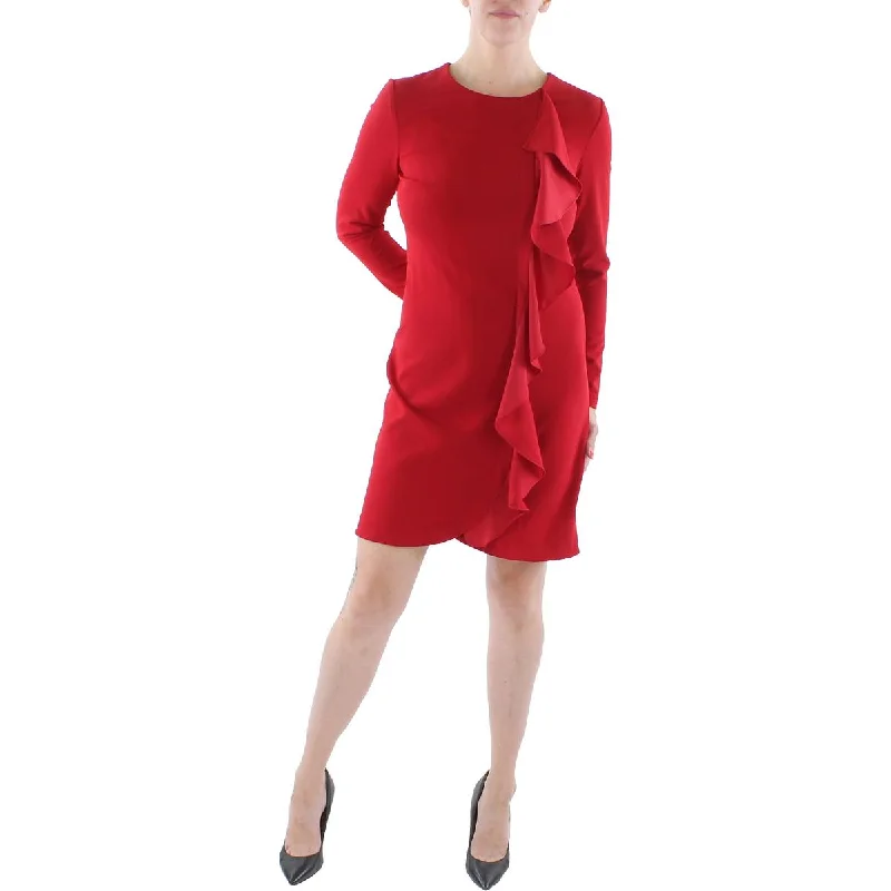 DKNY Womens Long Sleeve Cascading Ruffle Wear to Work Dress