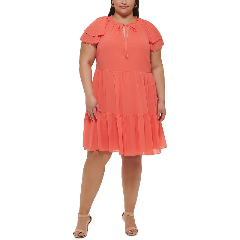 Vince Camuto Womens Plus A-Line Chiffon Wear To Work Dress