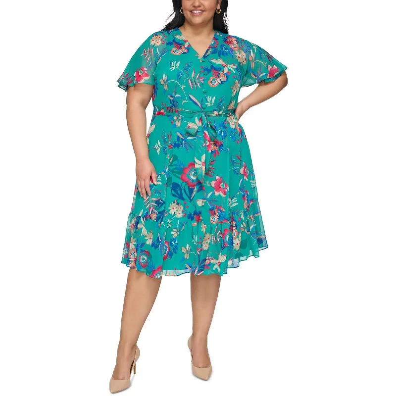 Calvin Klein Womens Plus Floral Print  Wear To Work Dress
