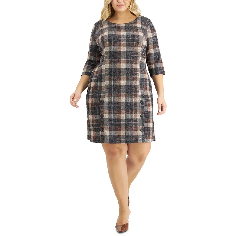 Connected Apparel Womens Petites Plaid  Wear To Work Dress